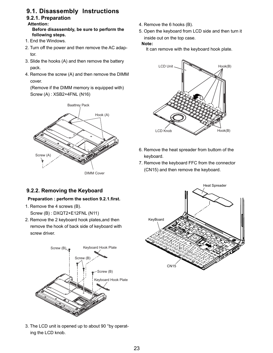 Disassembly lnstructions, Preparation, Removing the keyboard | Matsushita CF-T5LWETZ1 2 User Manual | Page 23 / 104