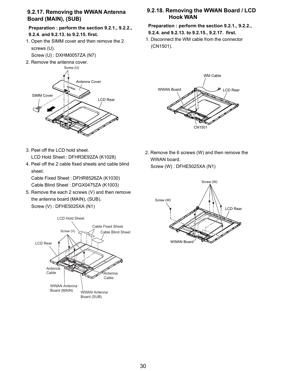 Removing the wwan board / lcd hook wan | Matsushita CF-T5LWETZ1 2 User Manual | Page 30 / 104