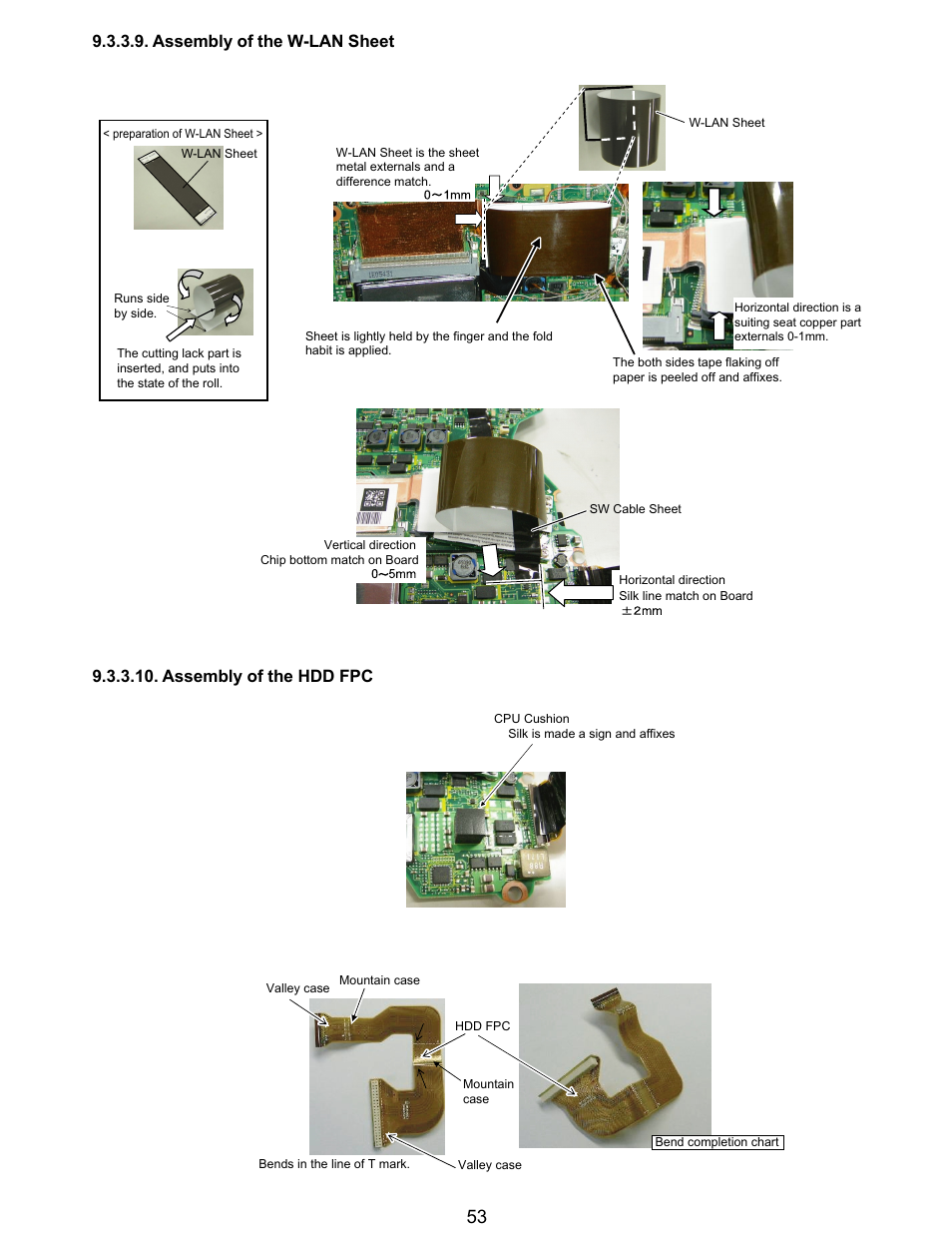 Assembly of the w-lan sheet, Assembly of the hdd fpc | Matsushita CF-T5LWETZ1 2 User Manual | Page 53 / 104