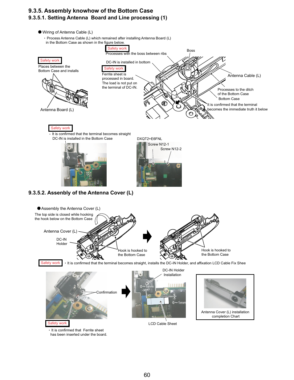 Setting antenna board and line processing (1), Assenbly of the antenna cover (l) | Matsushita CF-T5LWETZ1 2 User Manual | Page 60 / 104