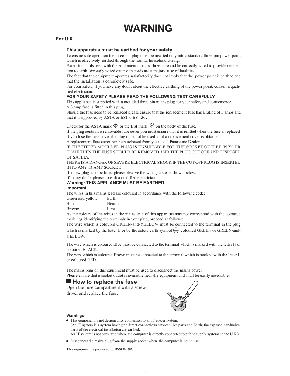 Warning | Matsushita CF-30 User Manual | Page 2 / 81