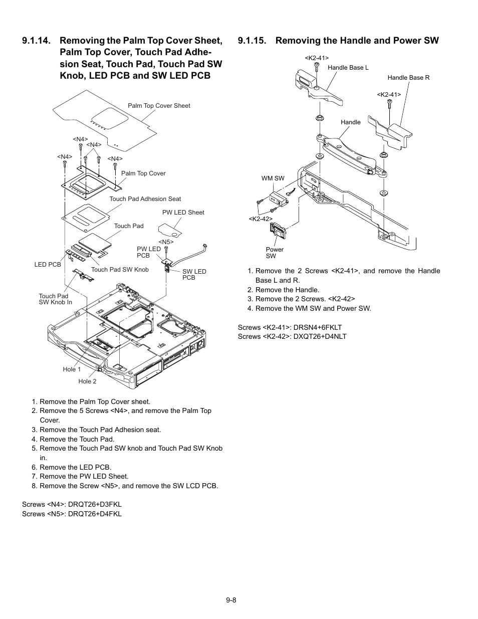 Removing the handle and power sw | Matsushita CF-30 User Manual | Page 30 / 81