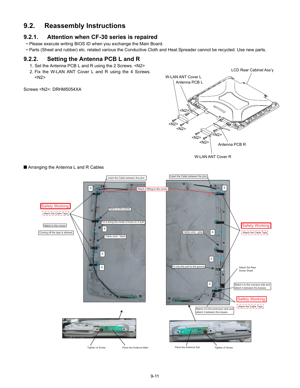 Reassembly instructions, Attention when cf-30 series is repaired, Setting the antenna pcb l and r | Matsushita CF-30 User Manual | Page 33 / 81