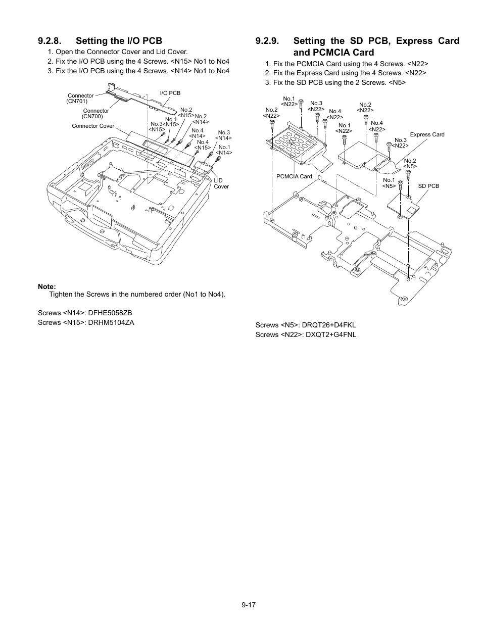 Setting the i/o pcb, Setting the sd pcb, express card and pcmcia card | Matsushita CF-30 User Manual | Page 39 / 81