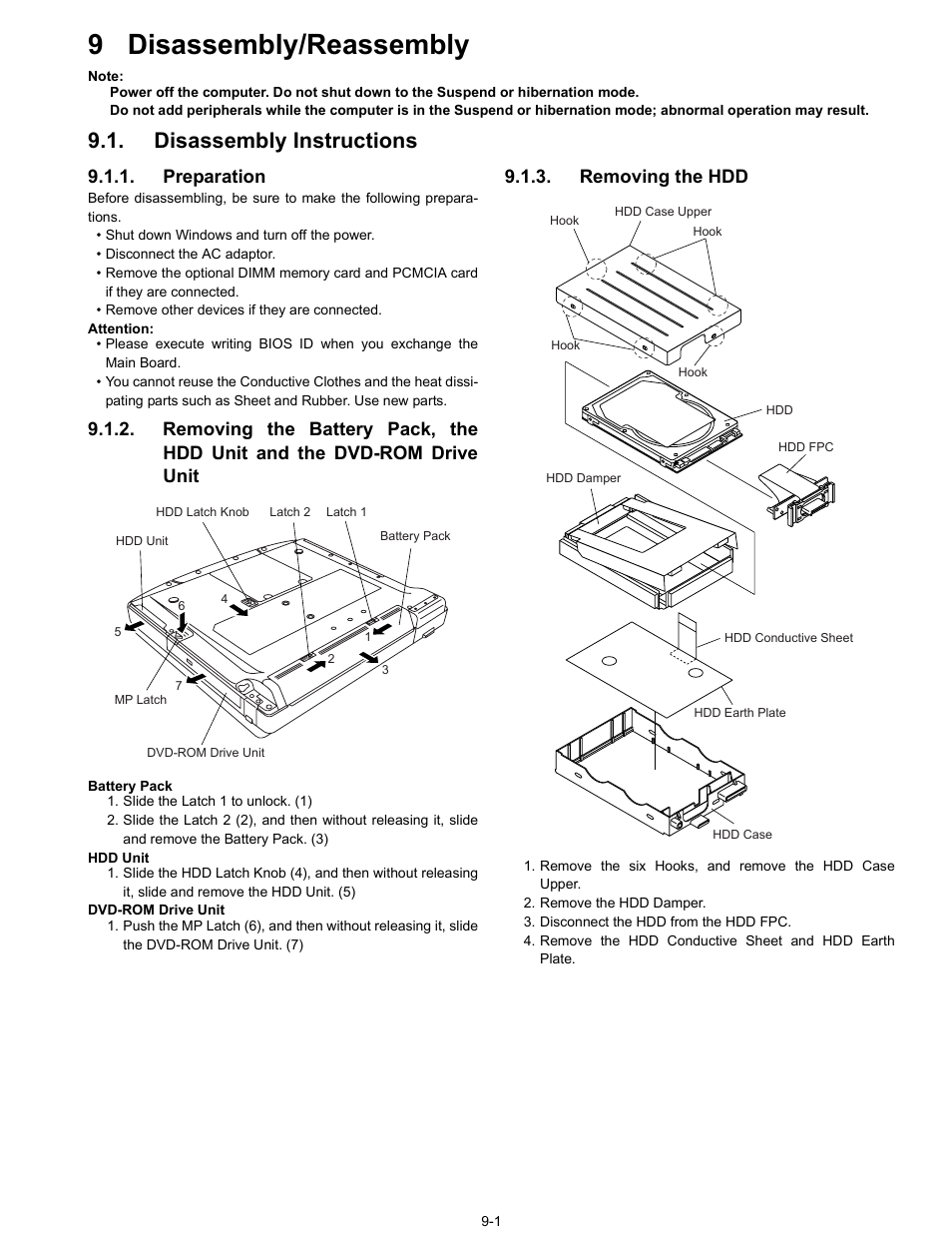 9 disassembly/reassembly, Disassembly instructions, Preparation | Removing the hdd | Matsushita CF-74ECBAXBM User Manual | Page 23 / 50