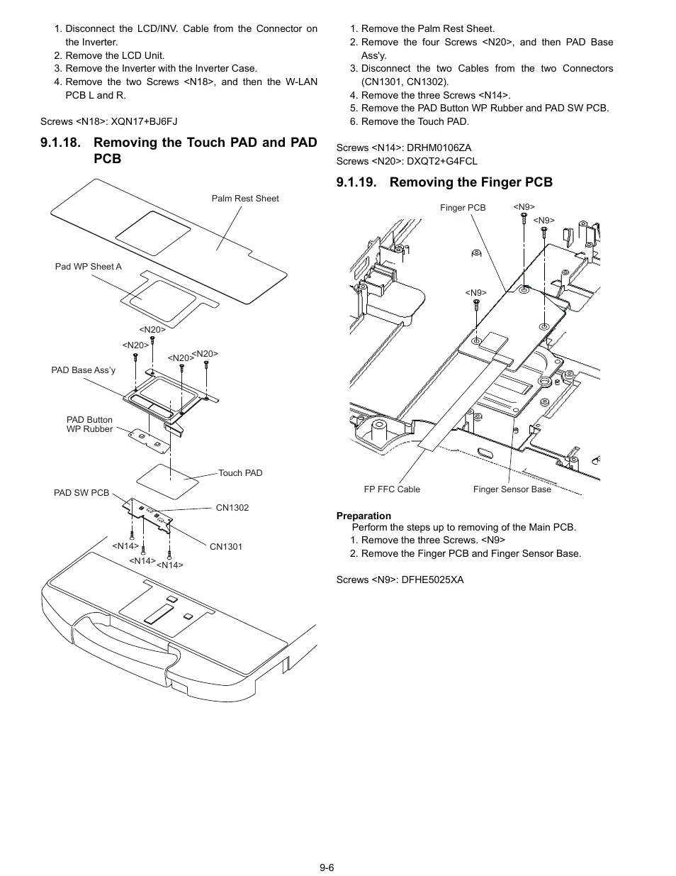 Removing the touch pad and pad pcb, Removing the finger pcb | Matsushita CF-74ECBAXBM User Manual | Page 28 / 50