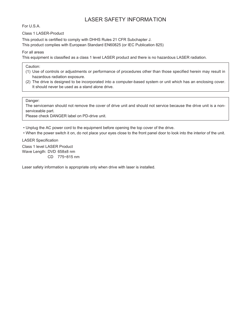 Laser safety information | Matsushita CF-74ECBAXBM User Manual | Page 3 / 50