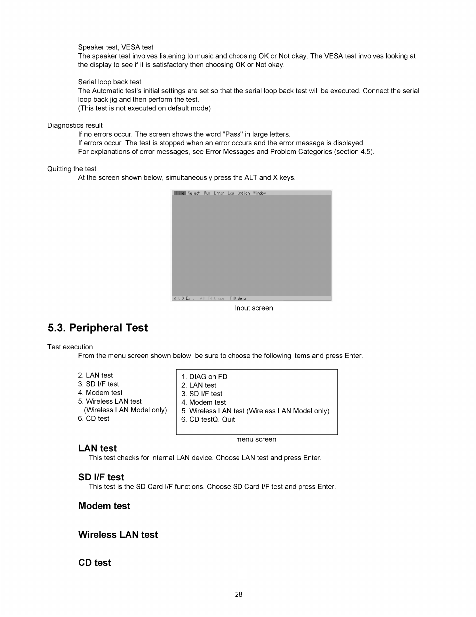 Peripheral test | Matsushita CF-W4HWEZZBM User Manual | Page 28 / 64