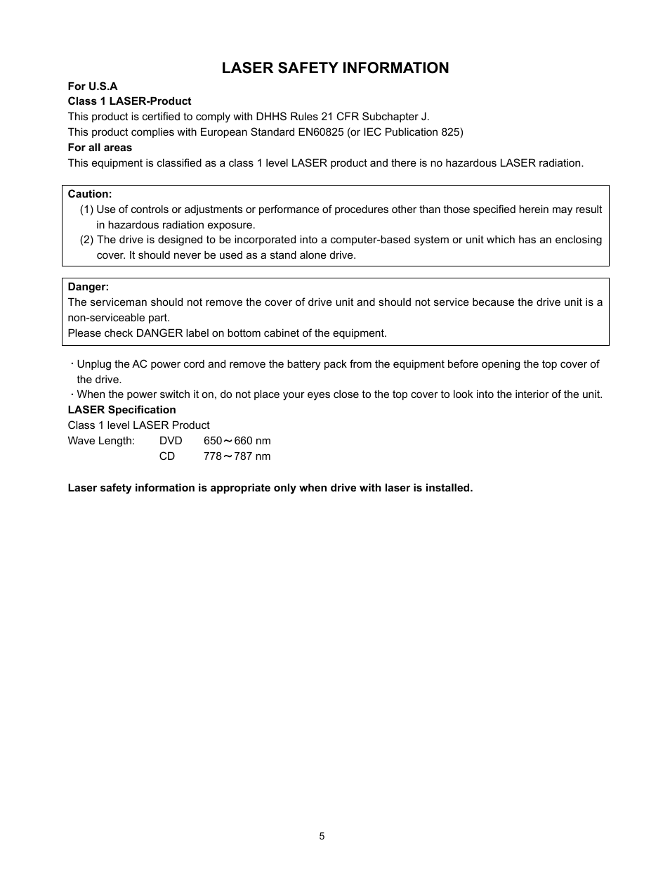 Laser safety information | Matsushita CF-W4HWEZZBM User Manual | Page 5 / 64