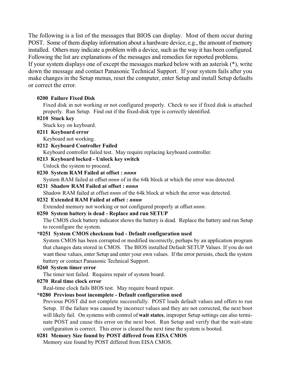 6 list of error codes | Matsushita CF-W5LWEZZ1 2 User Manual | Page 16 / 117
