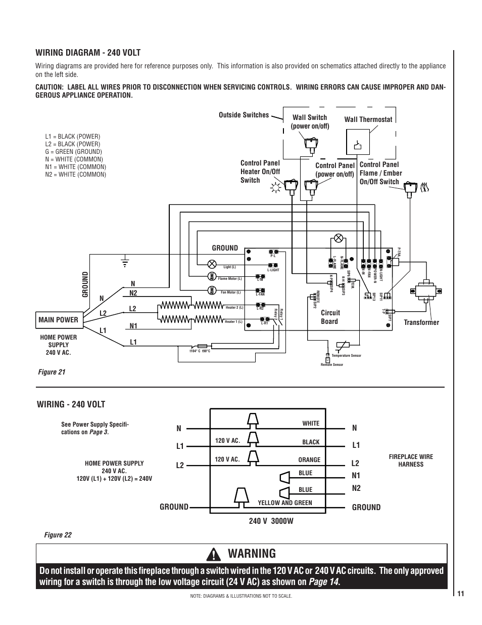 Warning, Wiring diagram - 240 volt, Wiring - 240 volt | Matsushita MPE-33R User Manual | Page 11 / 20