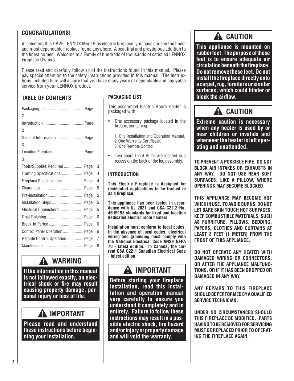 Warning, Important, Caution | Matsushita MPE-33R User Manual | Page 2 / 20