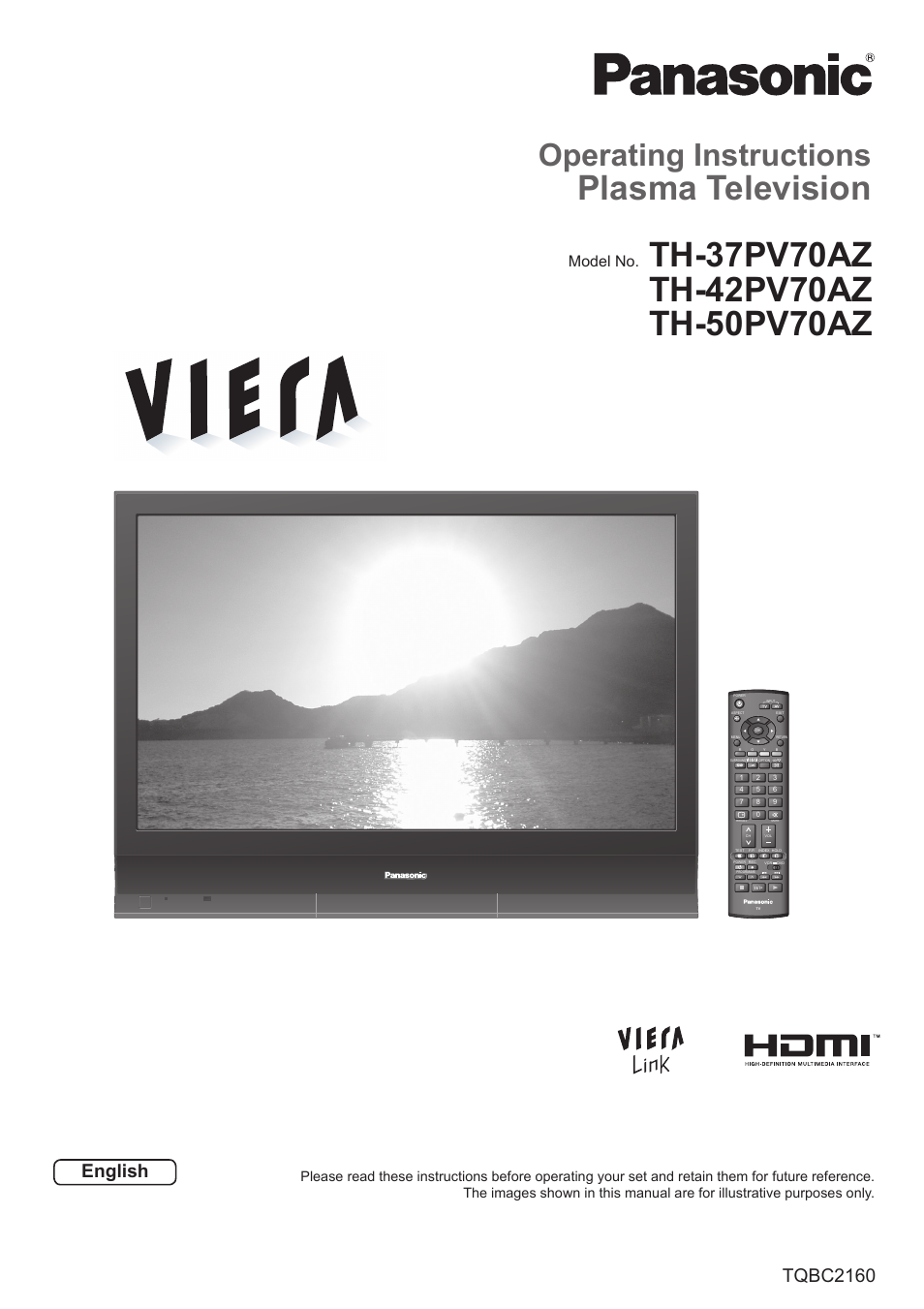 Plasma television, Operating instructions, English | Tqbc2160, Model no | Matsushita MBS0407S0 User Manual | Page 2 / 40