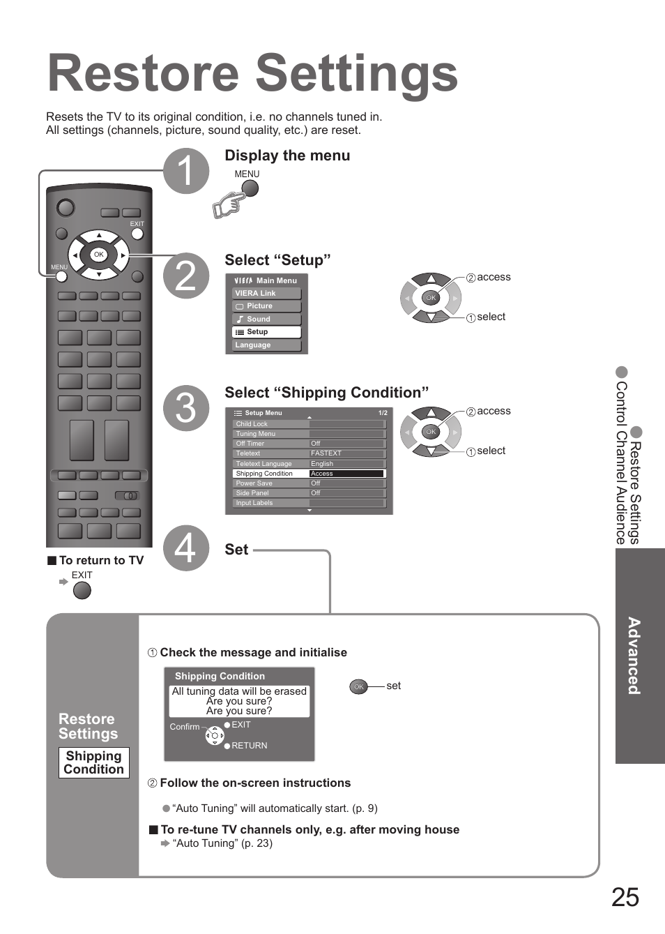 Restore settings, Advanced | Matsushita MBS0407S0 User Manual | Page 26 / 40