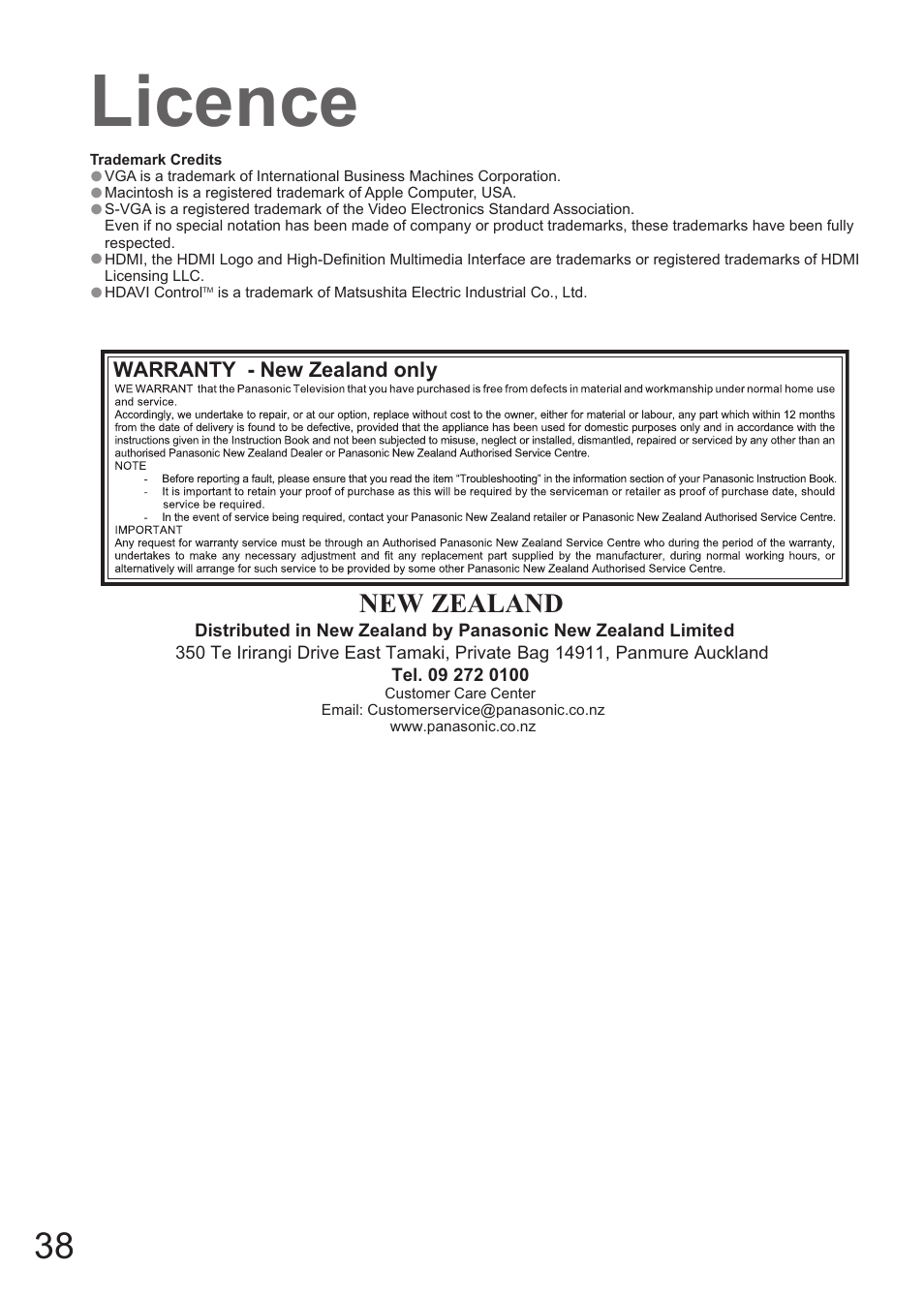Licence, New zealand | Matsushita MBS0407S0 User Manual | Page 39 / 40
