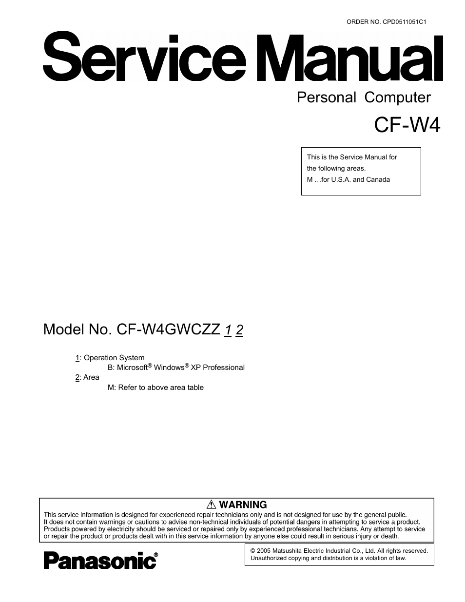 Matsushita CF-W4GWCZZ User Manual | 68 pages