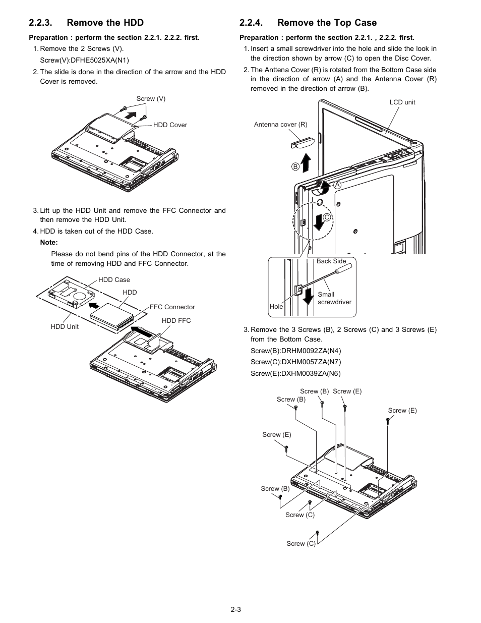 Remove the hdd, Remove the top case | Matsushita CF-W4GWCZZ User Manual | Page 12 / 68