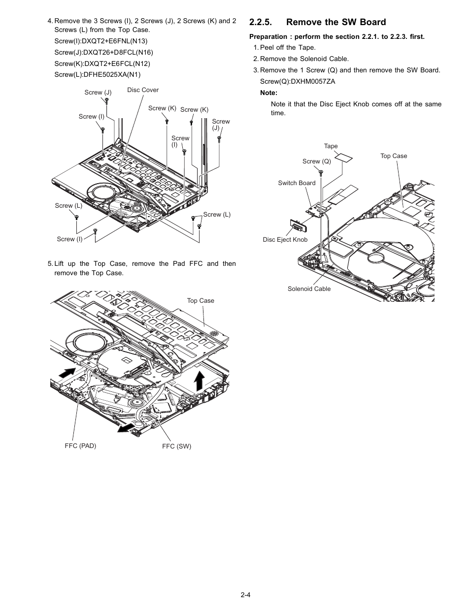 Remove the sw board | Matsushita CF-W4GWCZZ User Manual | Page 13 / 68