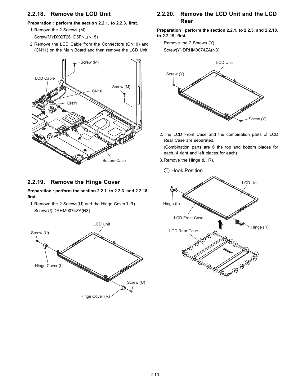 Remove the lcd unit, Remove the hinge cover, Remove the lcd unit and the lcd rear | Matsushita CF-W4GWCZZ User Manual | Page 19 / 68