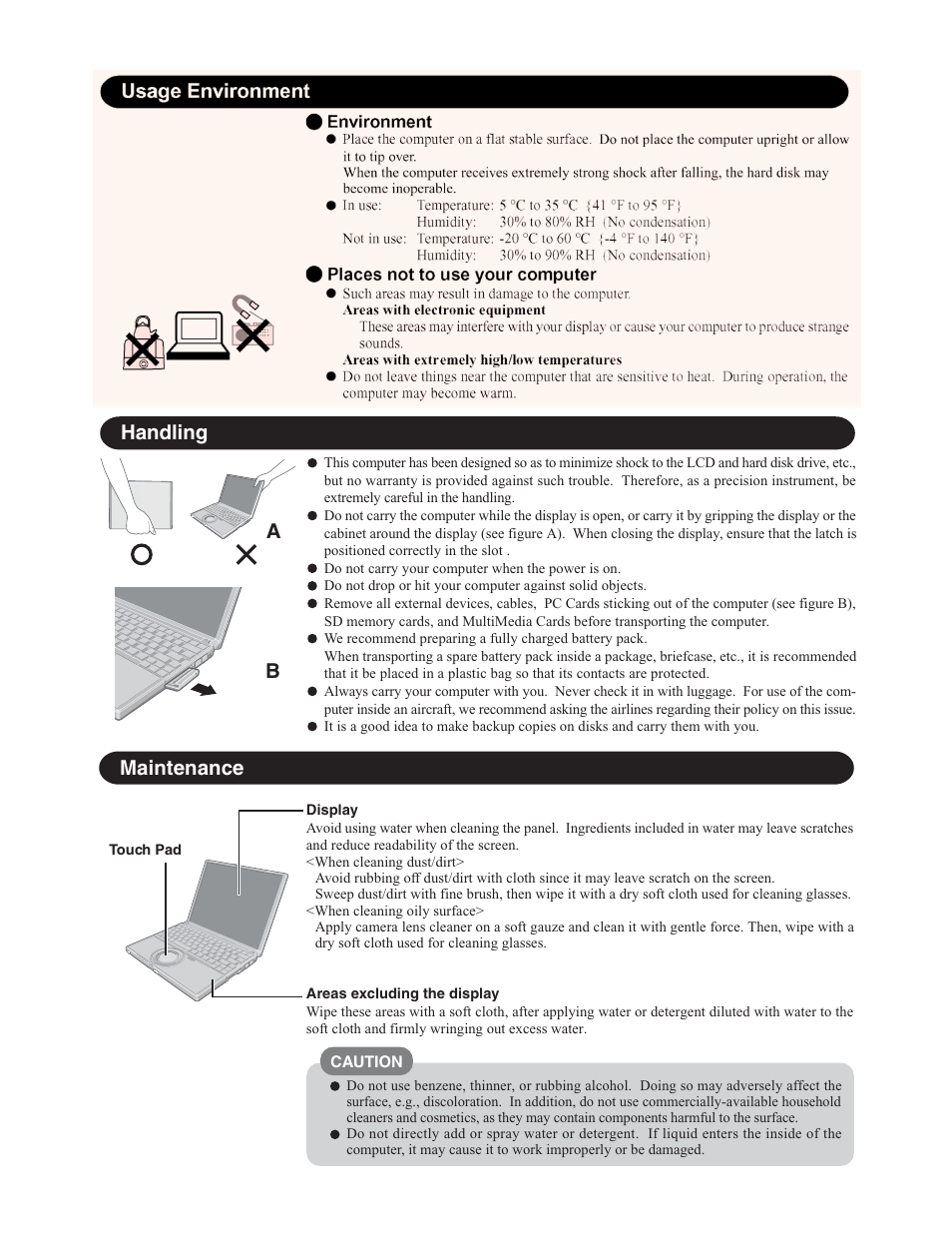 Handling, Maintenance | Matsushita CF-W4GWCZZ User Manual | Page 8 / 68