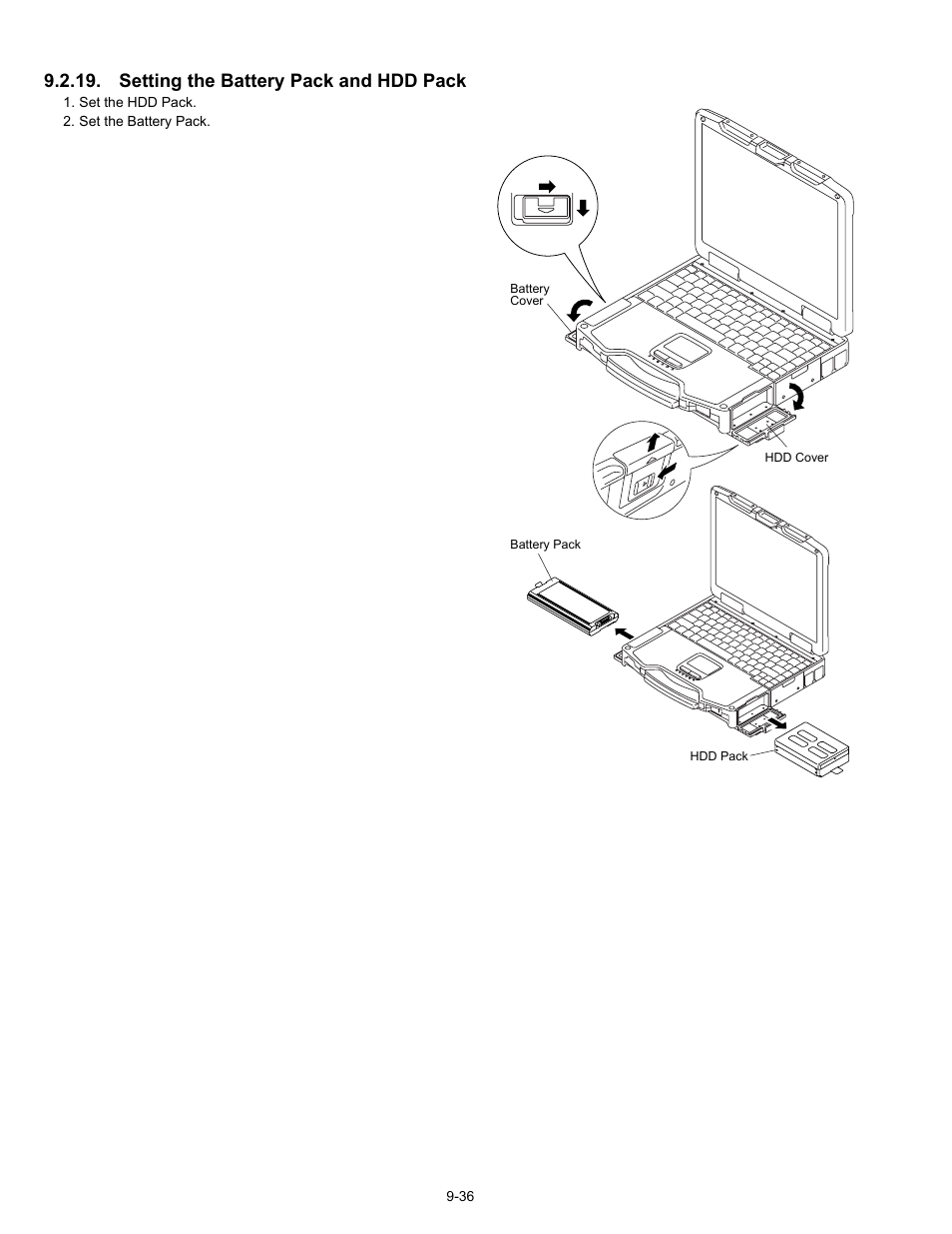 Setting the battery pack and hdd pack | Matsushita CF-30CTQAZBM User Manual | Page 58 / 66