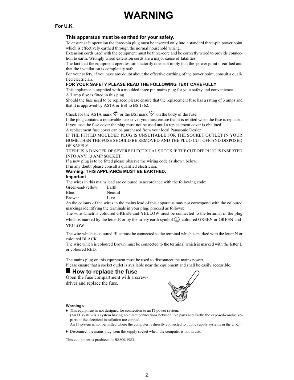 Warning | Matsushita CF-Y5LWVYZ 1 2 User Manual | Page 2 / 96