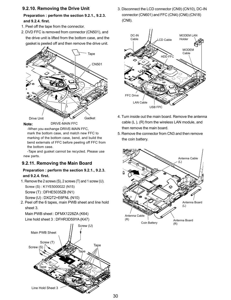 Removing the main board | Matsushita CF-Y5LWVYZ 1 2 User Manual | Page 30 / 96