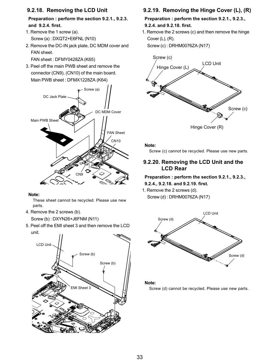 Removing the lcd unit and the lcd rear, Removing the lcd unit | Matsushita CF-Y5LWVYZ 1 2 User Manual | Page 33 / 96
