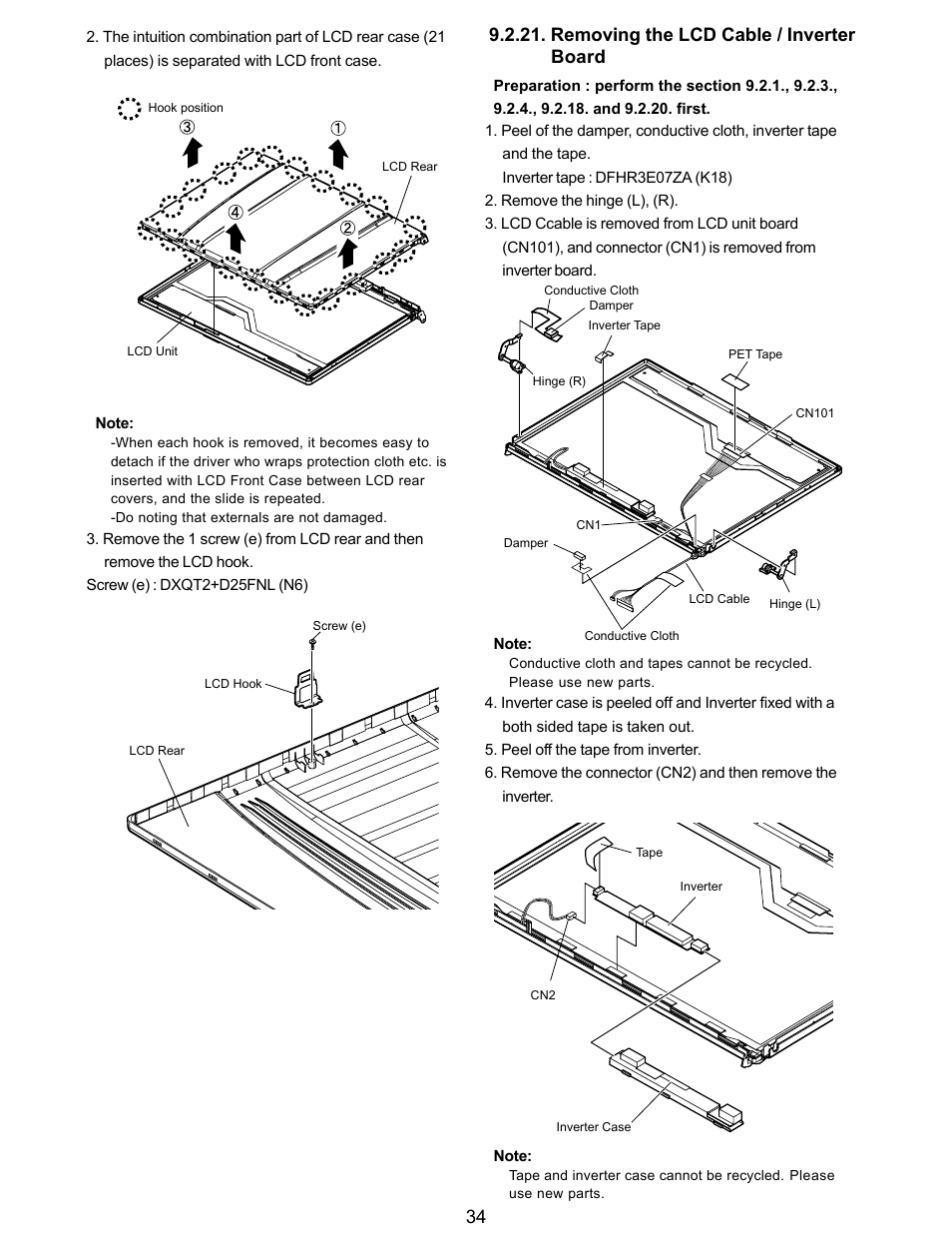 Removing the lcd cable / inverter board | Matsushita CF-Y5LWVYZ 1 2 User Manual | Page 34 / 96