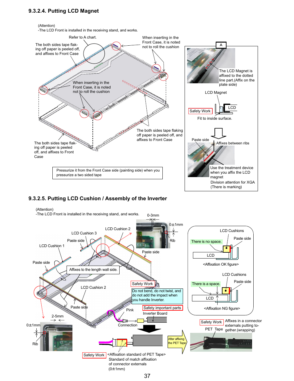 Putting lcd magnet, Putting lcd cushion / assembly of the inverter | Matsushita CF-Y5LWVYZ 1 2 User Manual | Page 37 / 96