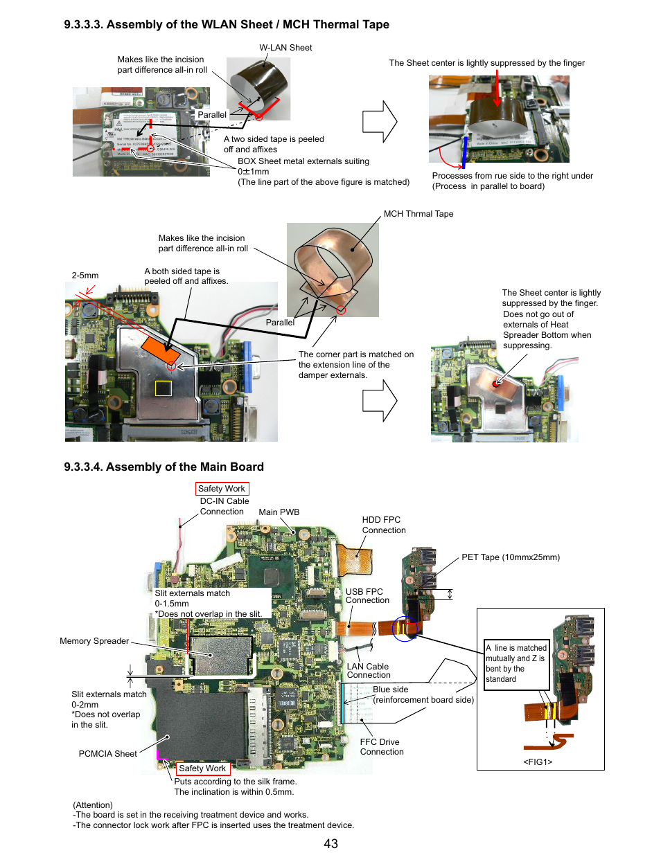 Assembly of the wlan sheet / mch thermal tape, Assembly of the main board | Matsushita CF-Y5LWVYZ 1 2 User Manual | Page 43 / 96