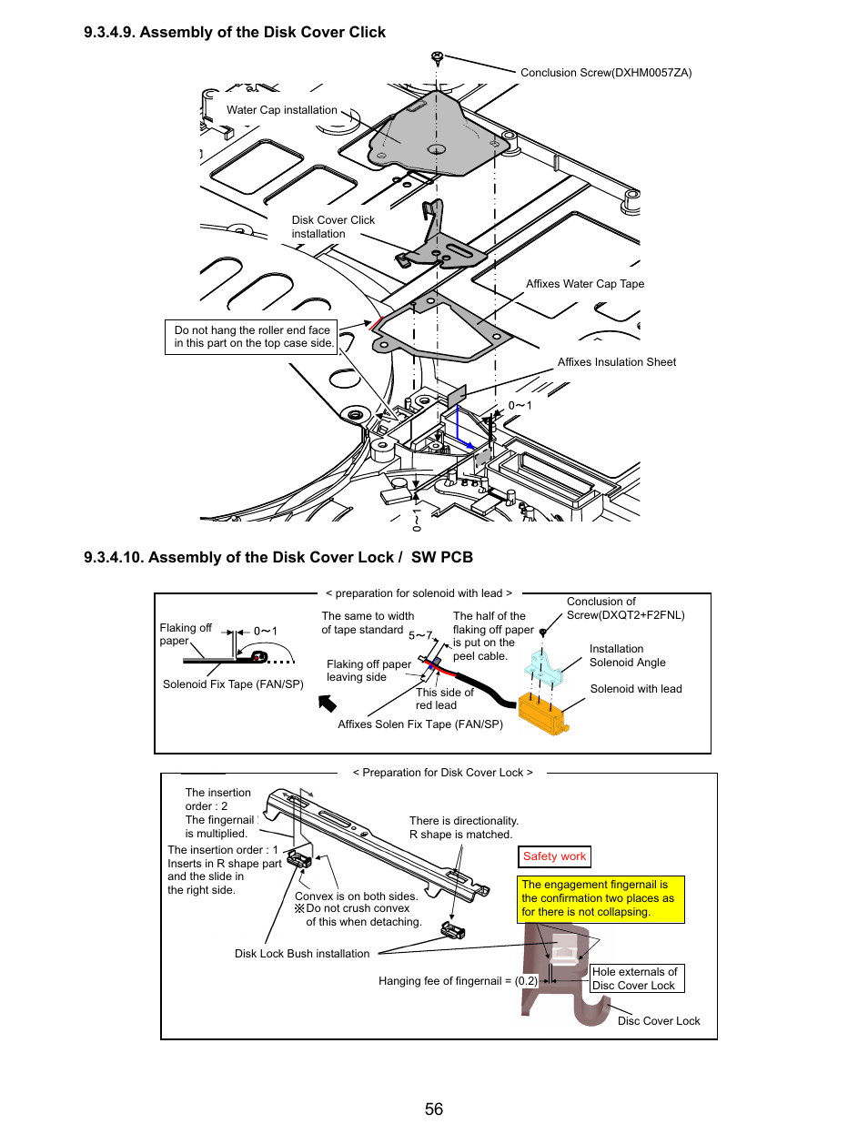 Assembly of the disk cover lock / sw pcb, Assembly of the disk cover click | Matsushita CF-Y5LWVYZ 1 2 User Manual | Page 56 / 96