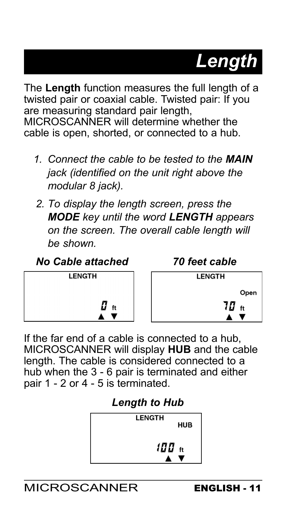 Length | Microtest MICROSCANNER User Manual | Page 11 / 20