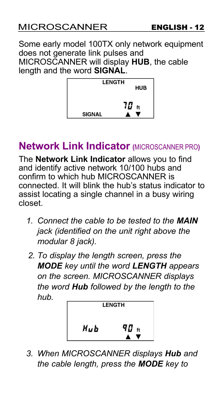 Network link indicator, Microscanner pro) | Microtest MICROSCANNER User Manual | Page 12 / 20