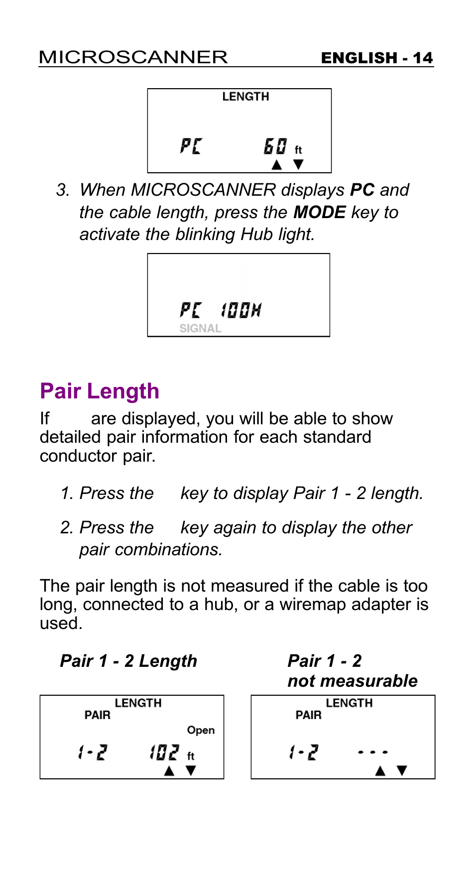 Pair length, Microscanner pro) | Microtest MICROSCANNER User Manual | Page 14 / 20