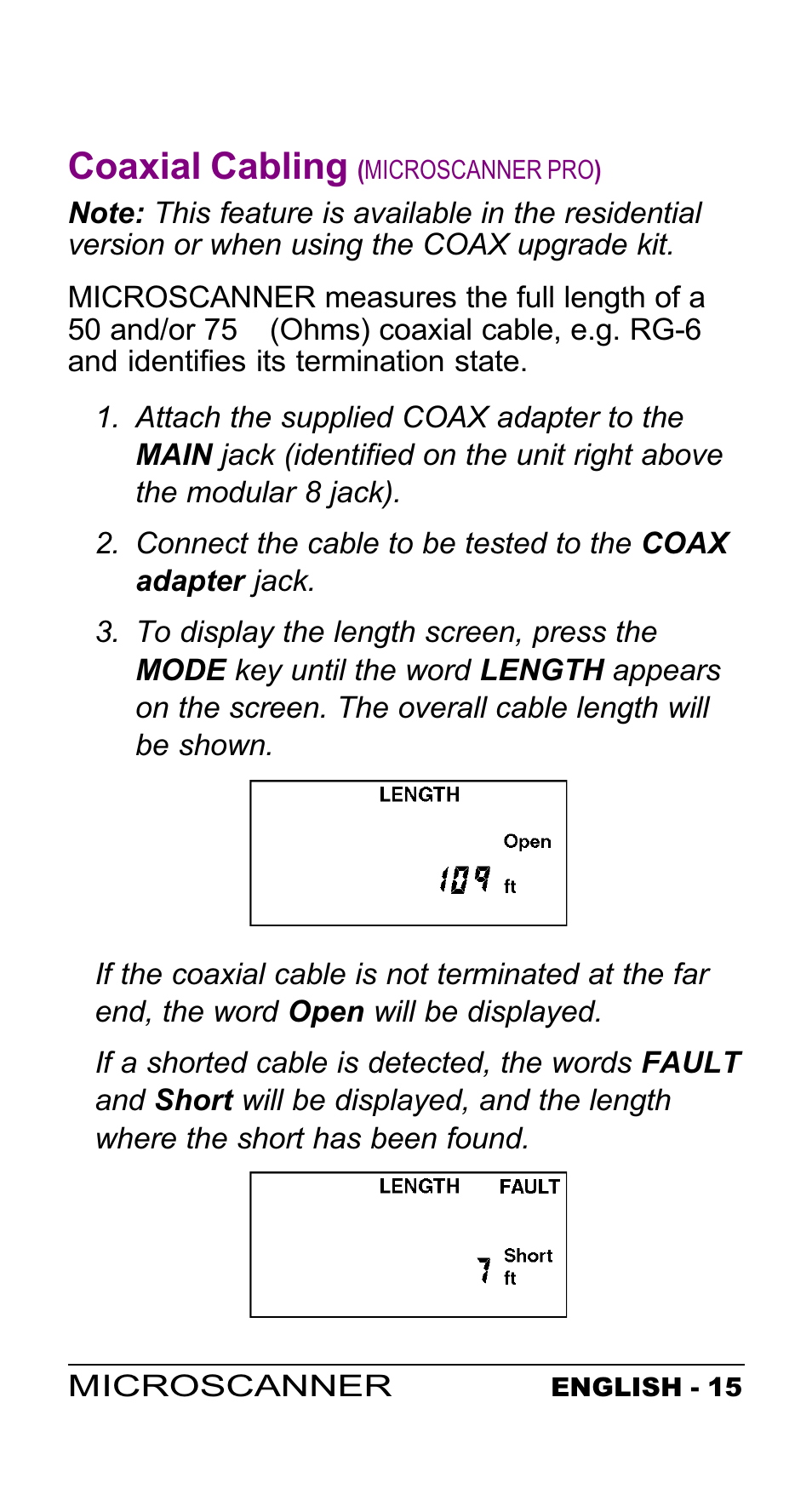 Coaxial cabling, Office identifier | Microtest MICROSCANNER User Manual | Page 15 / 20
