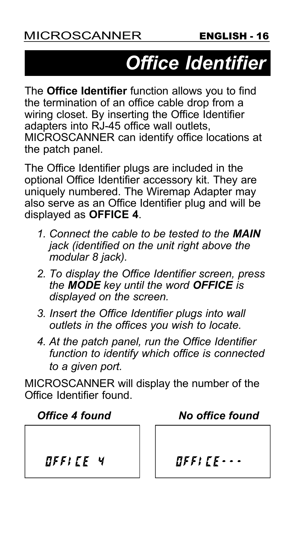 Office identifier, Microscanner pro) | Microtest MICROSCANNER User Manual | Page 16 / 20
