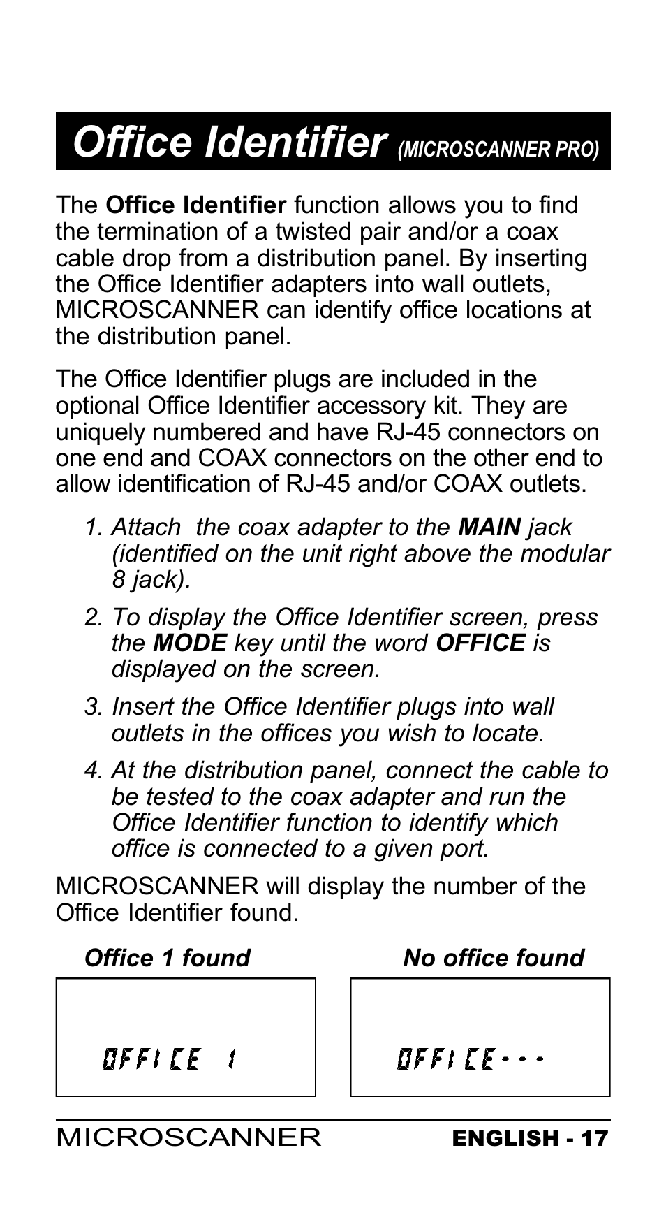 Office identifier, Toner | Microtest MICROSCANNER User Manual | Page 17 / 20