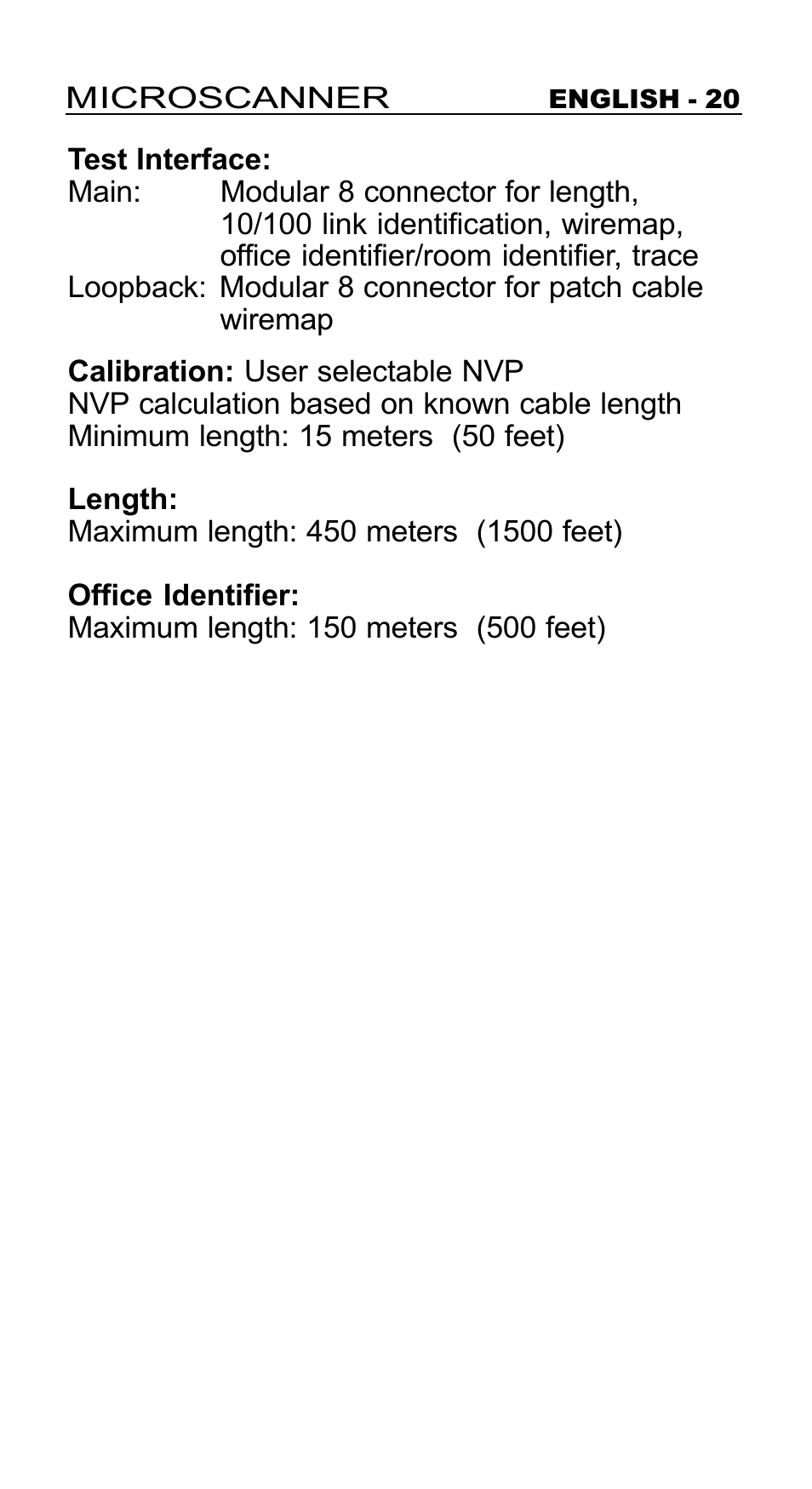 Microtest MICROSCANNER User Manual | Page 20 / 20