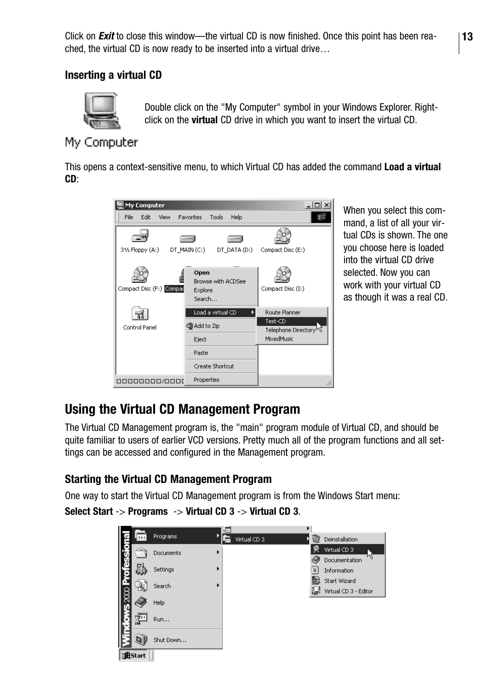 Using the virtual cd management program | Microtest VIRTUAL CD v3 User Manual | Page 13 / 18