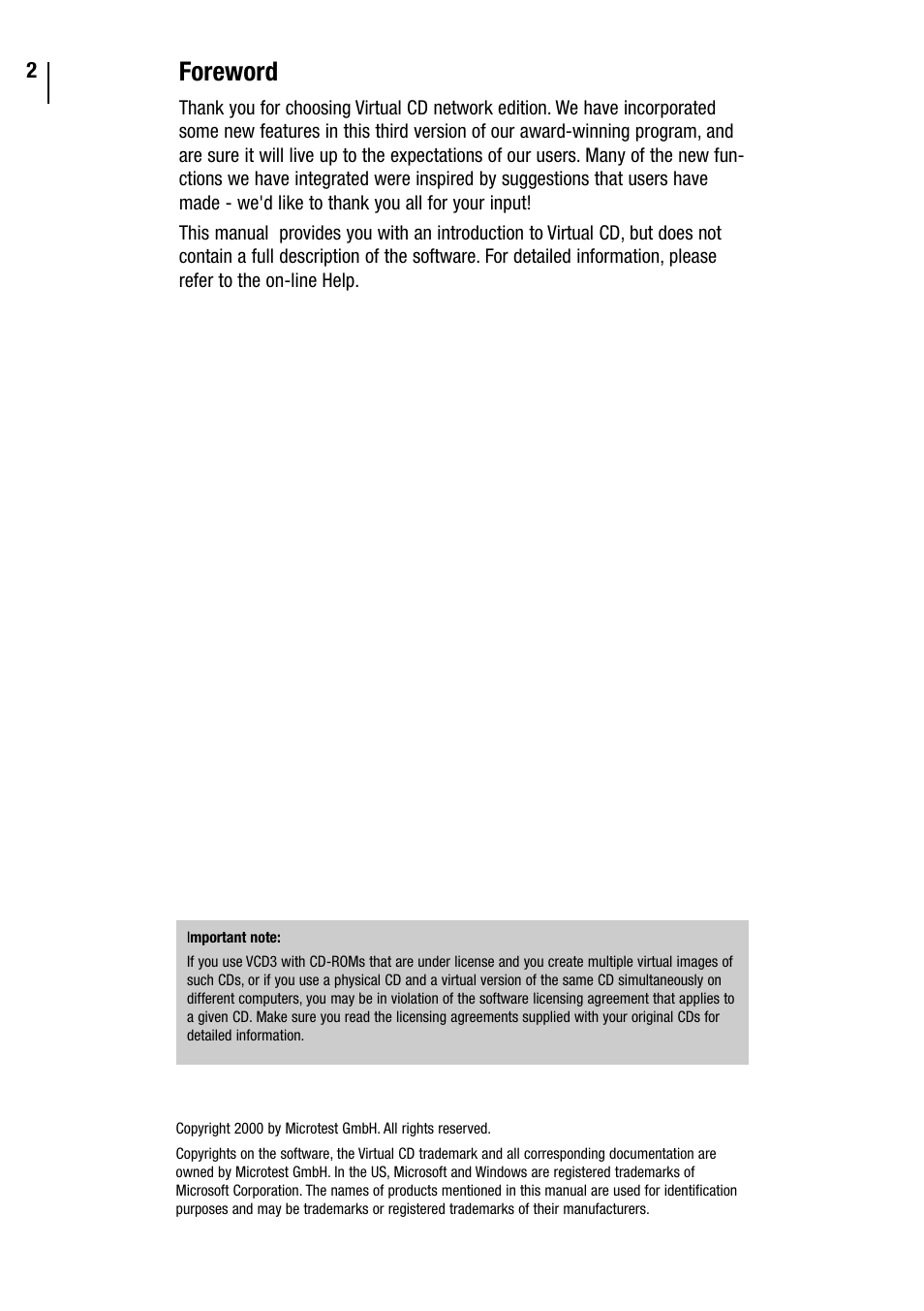 Foreword | Microtest VIRTUAL CD v3 User Manual | Page 2 / 18