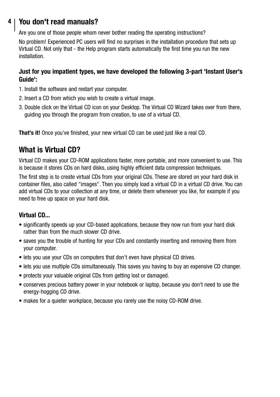 You don't read manuals, What is virtual cd | Microtest VIRTUAL CD v3 User Manual | Page 4 / 18