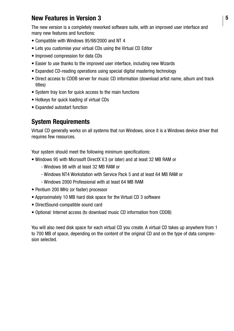 New features in version 3, System requirements | Microtest VIRTUAL CD v3 User Manual | Page 5 / 18