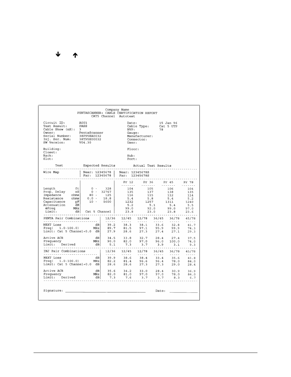 Sample autotest report | Microtest TSB-67 - 568A Annex E User Manual | Page 31 / 61