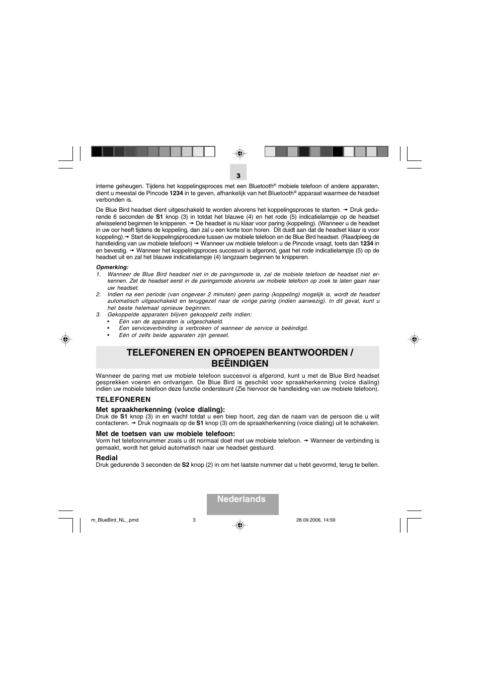 Telefoneren en oproepen beantwoorden / beëindigen, Nederlands | Mr Handsfree Bluetooth Wireless Headset User Manual | Page 10 / 92