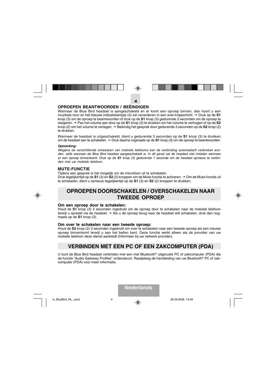 Verbinden met een pc of een zakcomputer (pda), Nederlands | Mr Handsfree Bluetooth Wireless Headset User Manual | Page 11 / 92