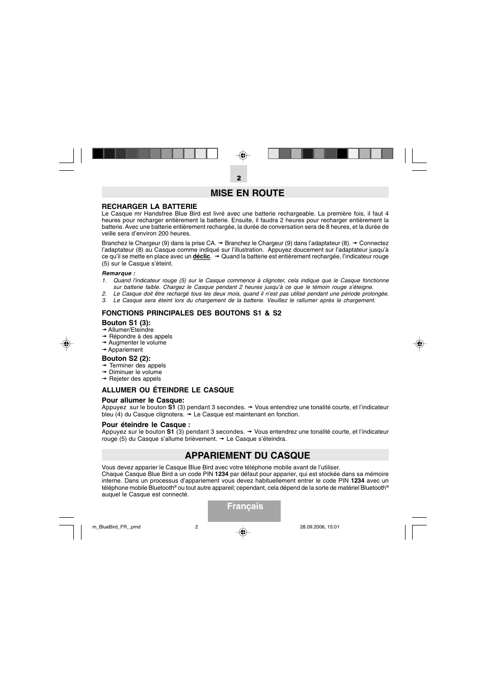 Mise en route, Appariement du casque, Français | Mr Handsfree Bluetooth Wireless Headset User Manual | Page 14 / 92