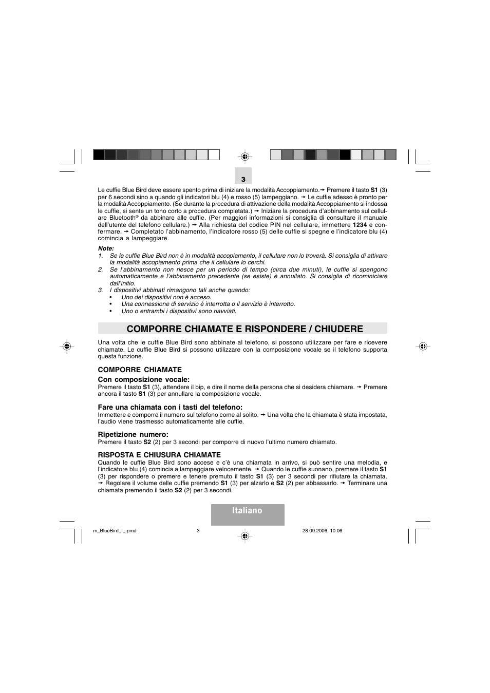 Comporre chiamate e rispondere / chiudere, Italiano | Mr Handsfree Bluetooth Wireless Headset User Manual | Page 25 / 92