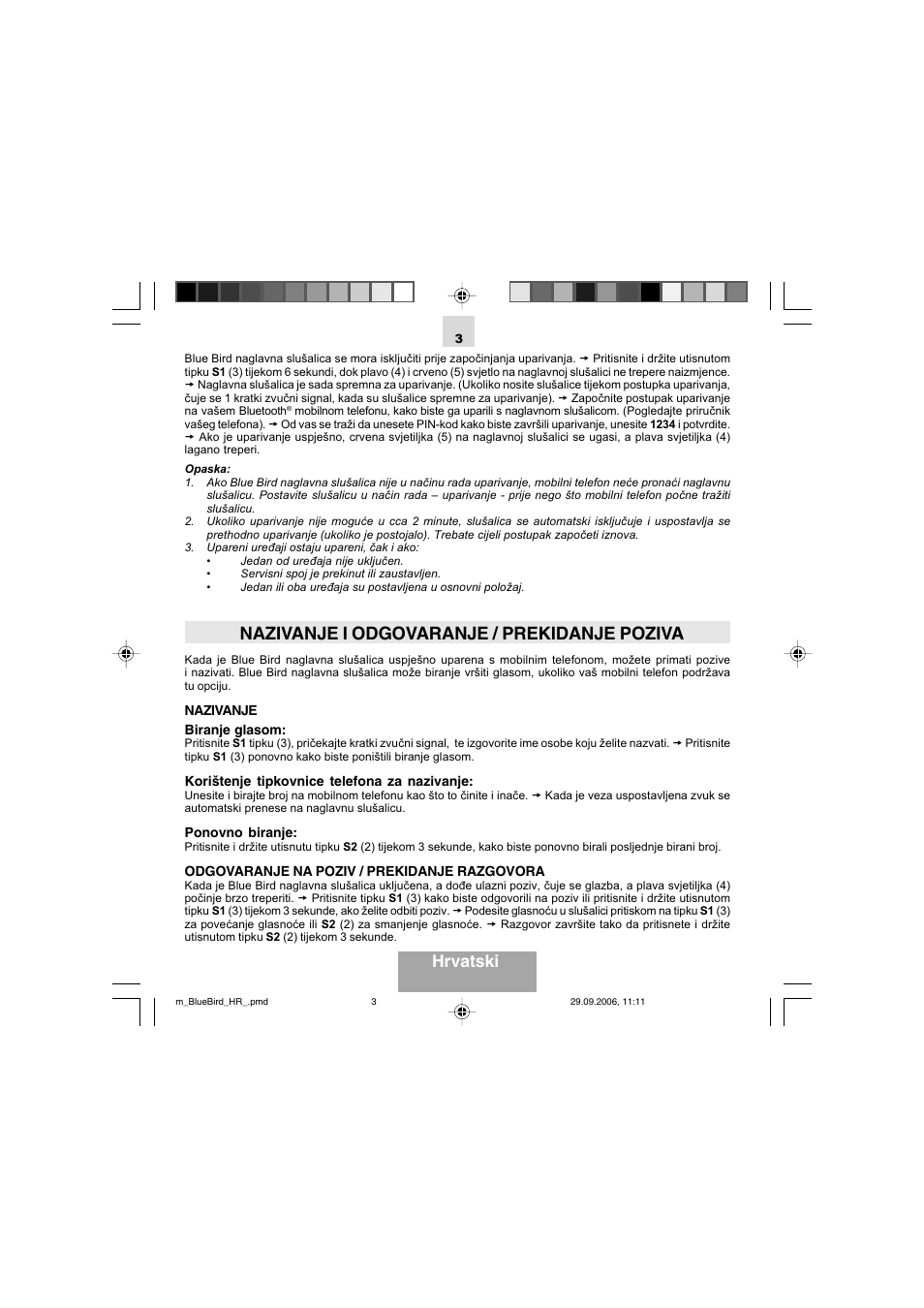 Nazivanje i odgovaranje / prekidanje poziva, Hrvatski | Mr Handsfree Bluetooth Wireless Headset User Manual | Page 58 / 92