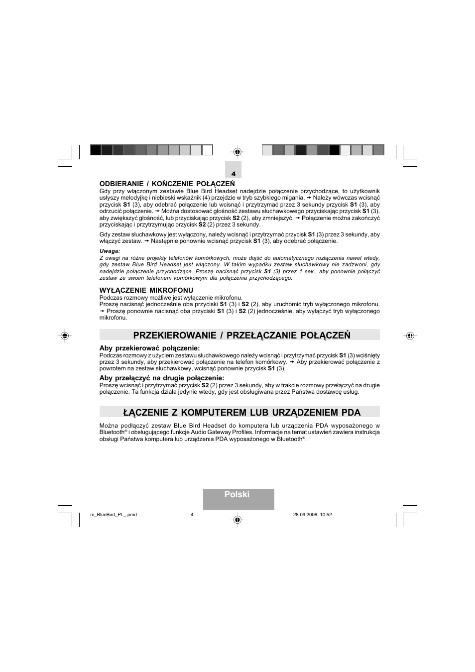 Przekierowanie / przełączanie połączeń, Łączenie z komputerem lub urządzeniem pda, Polski | Mr Handsfree Bluetooth Wireless Headset User Manual | Page 64 / 92